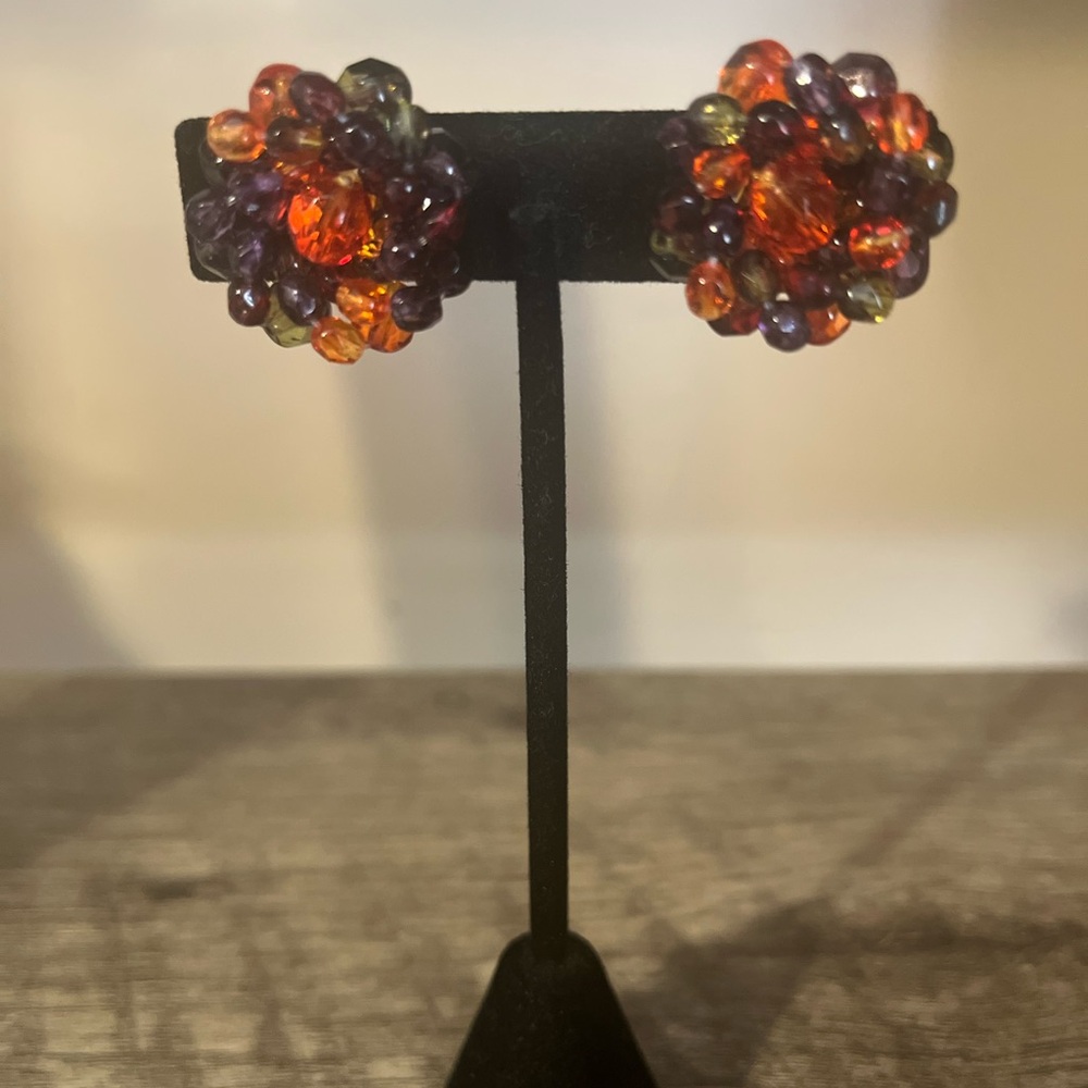 Joan Rivers Vintage Multicolored Signed Clip -On Earrings
